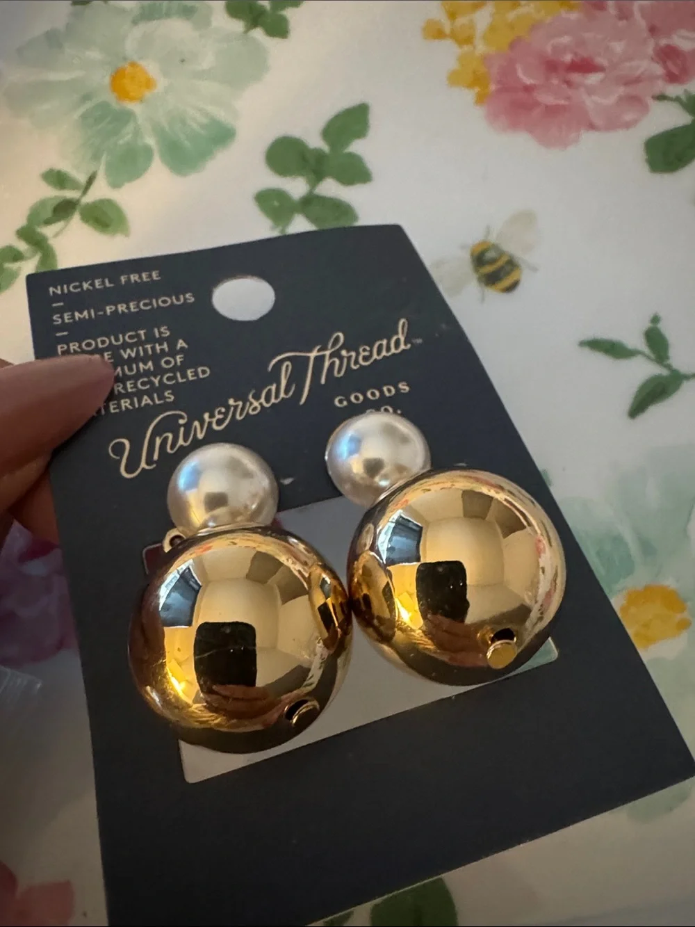 Universal Thread Gold Sphere Double-Sided Stud Earrings with Pearl Backs